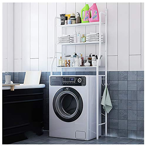 Ahorro de Espacio en el baño con Soporte de Carga de Pintura metálica Mejorada, Estante de Almacenamiento de 3 Capas de Gran Capacidad sobre la Lavadora con Soporte for Rollos y Gancho for Toallas