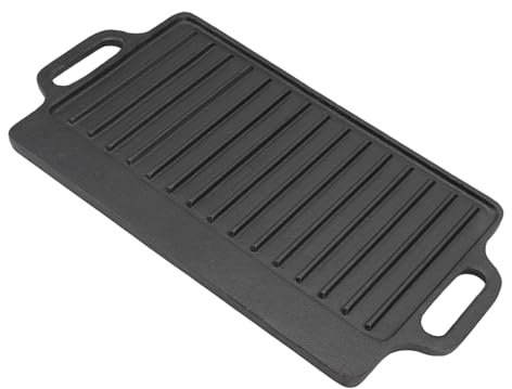 Poêle à Griller, Plaque Teppanyaki en Fonte, Grille de Barbecue Rectangulaire Double Face épaissie, Fer Poli à la Main avec une Excellente Performance de Chauffage Uniforme, sans