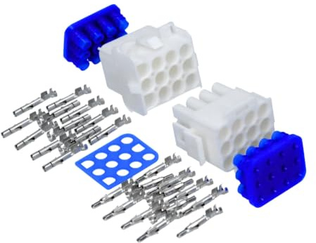 Kalitec KALI-1112 Juego de Conector MATE-N-LOK 12 Pines con Contactos | Kit de enchufe eléctrico IP57 sellado en poliamida 6.6 para iluminación, placas de circuito y sistemas de climatización