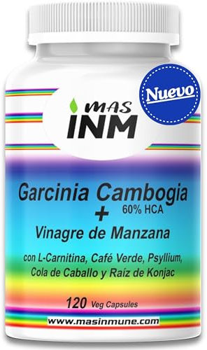 Garcinia Cambogia 60% HCA - Quemagrasas Natural con Vinagre de Manzana - L-Carnitina – Glucomanano - Suplemento para Pérdida de Peso – Efecto Termogénico Fat Burner - 120 Cápsulas – Masinmune.