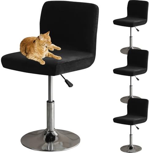 HOMECOVER Bar Stool Covers With Back, Stretch Velvet Fabric Bar Stools Slipcovers Removable Low Back Swivel Chair Covers-black-set of 4
