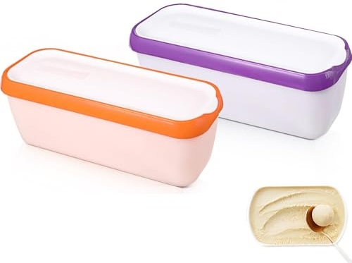 2 Piezas Recipients para Helado, Recipientes para Helados, 1.5L Recipientes Reutilizables para Helado, Contenedores de Hielo para Helados, para Helados Caseros, con Tapa, para Congelador, Yogur