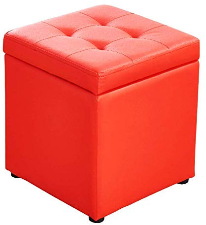 Ottomane aus Kunstleder, für Zuhause und Büro, 30,5 x 30,5 x 35,6 cm, würfelförmiger Fußhocker mit Scharnier oben, Rot