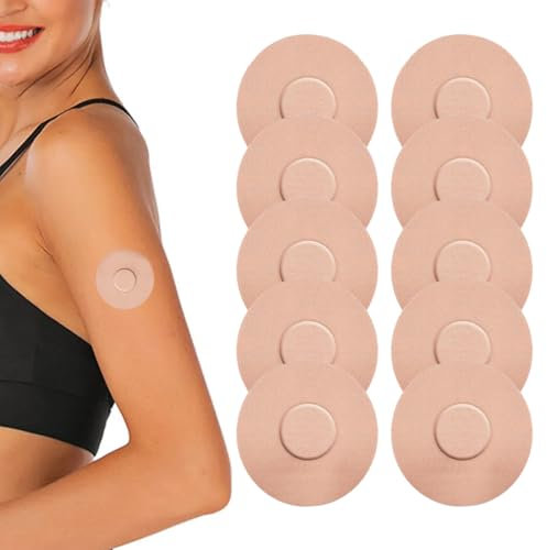 NHQZ Parches adhesivos Parches impermeables Cubierta Sensor de glucosa en sangre Fijación Diadema protectora, beige, 10 piezas