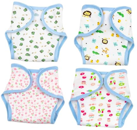 BESPORTBLE 4stücke Teiliges Wiederverwendbarer Puppenwindeln Aus Weichem Stoff Komfortable Puppenunterwäsche Für Rollenspiele Inklusive Niedlicher Designs Frosch Tiger Herzchen