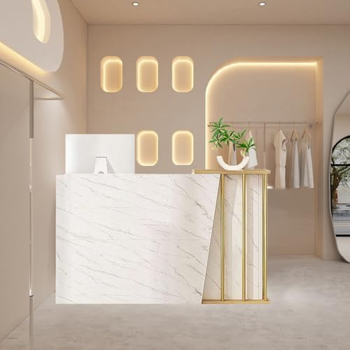 Reception Estetica Curva, Scrivania con Cassetti per Negozio, Banco Vendita per Negozio con Il Computer Del Governo Di Stoccaggio E Del Cassetto per Cassa e Vendita Al Dettaglio Marble Color 100cm