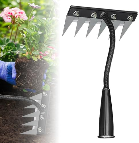 Rastrillo de hierro 2.0, 2025 nuevo 5/6/7/8 dientes de acero al carbono para jardín, rastrillo de hierro para patio, césped y jardín, herramienta de extracción manual de jardín resistente para