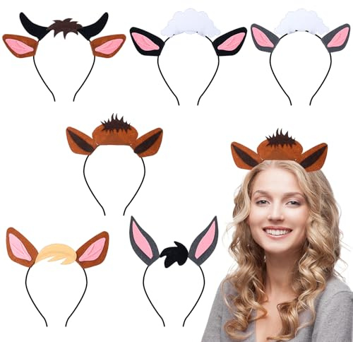Giegxin 6 Pcs Felt Nativity Animal Ear Headbands for Christmas Religious Farm Nativity Animal Costume Party Photo Props