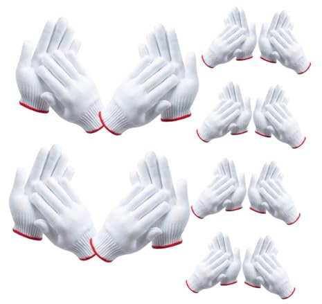 HOLIDYOYO 12 Pairs Heavy Duty Nylon Work Gloves Breathable Hand Protection for Bbq Cooking Gardening Construction and Mechanical Tasks Washable Reusable Safety Gloves