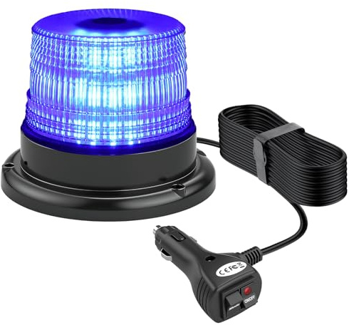 PROZOR 40LEDs Blue Flashing Beacon - 12/24V Magnetic Warning Strobe IP65 Waterproof Police Light with 7 Flash Modes & 5m Cable for Vehicles Trucks Emergency Construction