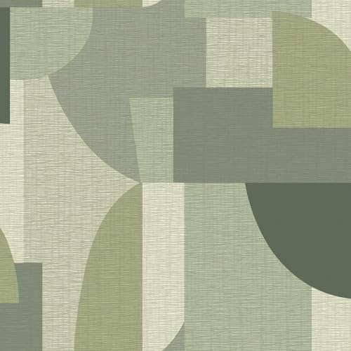 World of Wallpaper Ceruti Geometric, Green (1422) | Easy to apply wallcovering, Funky, Feature Wall, Shapes, Bedroom, Hallway, Living Room (10m x 53cm roll)