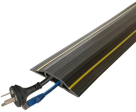 Pasacables Suelo Autoadhesivo de PVC, Canaleta Pasacables de Suelo para Interiores y Exteriores, Protege Cables y Evita Tropiezos(Black,Small)