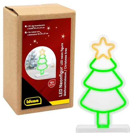 Idena 31896 - Figura al neon LED albero di Natale, circa 18 x 8 x 37 cm, insegna al neon con 151 LED SMD, decorazione natalizia per interni, con alimentatore e cavo di alimentazione da 3 m