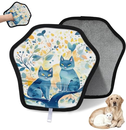 WowPrint Wasserfarben-Baumblätter, Katzenhaarentfernungshandschuh für Katzen und Hunde, wiederverwendbar, elektrostatische Tierhaar-Handschuhe, Bürstenwerkzeug für Couch, Kleidung, Teppich, Möbel