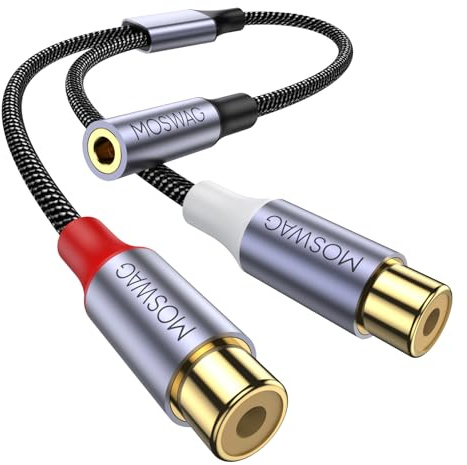 MOSWAG Sdoppiatore RCA 3.5 mm Femmina a 2RCA Femmina Cavo Audio Stereo | Adattatore Y Splitter Placcato oro Per Sistema HiFi Altoparlante Amplificatore Smartphone Lettore MP3