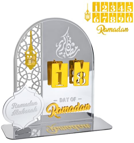 Ramadan Kalender Countdown,Eid Mubarak Kalender,Ramadan Deko Kalender,Mubarak Adventskalender Acryl (Silber)