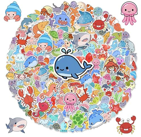 G2PLUS 100PCS Ocean Animal Stickers for Children, Sea Creature Stickers | Waterproof Vinyl Stickers for Kids' Water Bottles, Classroom Rewards, Lunch Boxes, Pencil Cases, School Supplies and Crafts