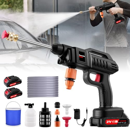Idropulitrice a Batteria,60 Bar/870 PSI Idropulitrice Portatile con 2 Batterie,3 In 1 Ugello,Secchio,Tubo da 5M,480L/H High Pressure Cleaner per Auto,Giardino,Pavimenti e Esterni
