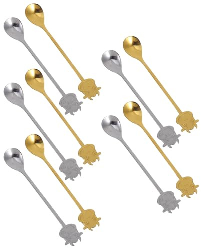 NUOBESTY Cuillères à Mélanger en Acier Inoxydable 304 Lot de 10 Design Cartoon Vache Adaptées pour Glaces et Café Argentées et Dorées