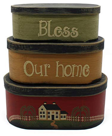 CVHOMEDECO. Primitives - Set di 3 scatole ovali in Cartone di Grandi Dimensioni, 24,7 x 14 x 10 cm - Bless Our Home