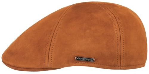 Stetson Texas Goat Suede Flatcap Schirmmütze Uni einfarbig Made in EU Herren Sommer Winter Cognac L (58-59 cm)
