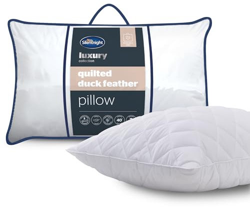 Silentnight Quilted Duck Feather Pillow - Luxury Hotel Quality Natural Pillow Soft Support Comfortable Duck Feather Filling with Luxurious Quilted Cover - Machine Washable - 1 Pack