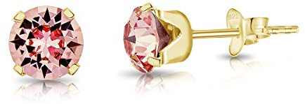 Pendientes Mujer Plata de Ley 925 Chapados Oro 24K con Brillantes de Cristal Multicolor 6 mm - Pendientes de Botón Oro - Clásicos, Elegantes, Dorados y Hipoalergénicos