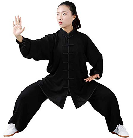 FLY FLU Tai Chi Femme，homme Unisexe Kung Fu Uniforme Tai Chi Arts Martiaux Vêtements Wushu Costume Survêtement Hauts Et Pantalons,Black-XXL