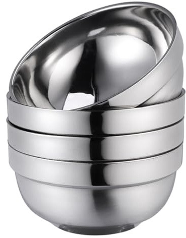 Cabilock 4Pcs 12Cm Edelstahlschalen Doppelschicht Salat Isoliert Bruchsichere Schüssel für Kleinkinder