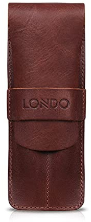 Londo Astuccio in Vera Pelle per Penne e Matite con Flap Ripiegabile, Porta Cancelleria – Con Due Scomparti