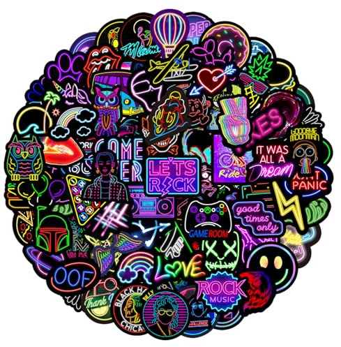 MARSFORCE Neon Graffiti Aufkleber 100 Stück Pack, Wasserdicht Vinyl Stickers Decals für Laptop Wasserflaschen Skateboard Gepäck Auto Motorrad Fahrrad Gitarre PS4 Koffer Scrapbook Phone Pad