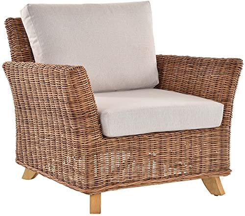 Krines Home Wintergarten Sessel Valencia Natur Rattan Wohnzimmer Sessel Rattansessel Wohnzimmersessel (Natur)