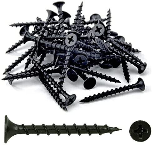 TERF® Drywall Coarse Thread Sharp Point Screws 3.5 X 25mm Phillips Drive Flat Countersunk Black Phosphate Finished For Drywall Plasterboard Wood Timber Multi Purpose Use - Pack of 100