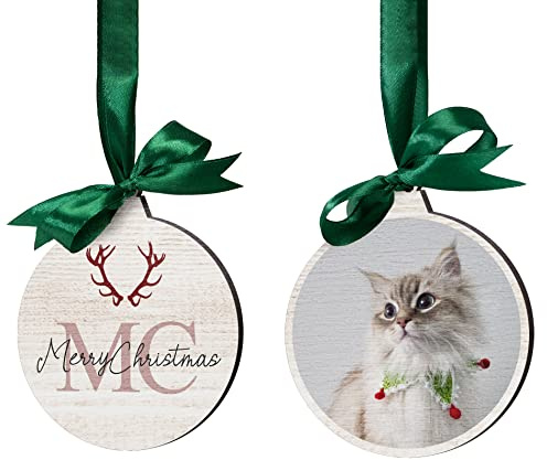 Holzanhänger Weihnachtsschmuck für Katzen mit eigenem Foto - personalisierte Christbaumkugel für Haustier selbst gestalten - individuelle Weihnachtsanhänger aus Holz