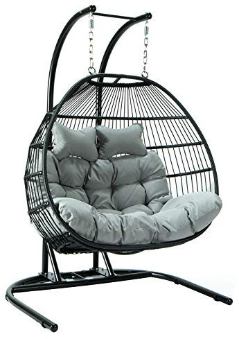 Endorphin Hängesessel mit Gestell Twin - Für 2 Person - Hängestuhl mit Gestell + Polster - Sessel für Garten + Balkon + Terrasse + Wintergarten - Schwingsessel Outdoor - XXL Schwebesessel