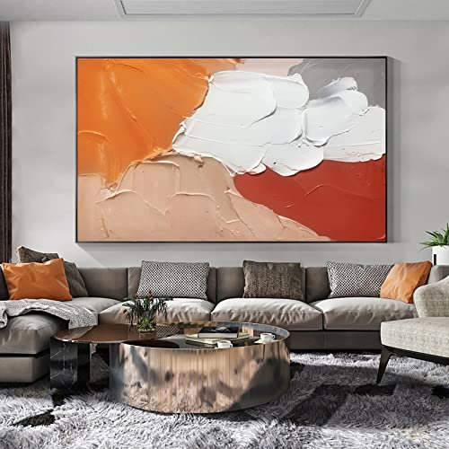 Abstraktes Ölgemälde auf Leinwand, handgemalte Bilder, einfache dicke Textur, Rot und Orange und Weiß, großer Farbblock, große Größe, Dekoration, Gemälde, moderne Wandkunst, Leinwandgemälde, as S