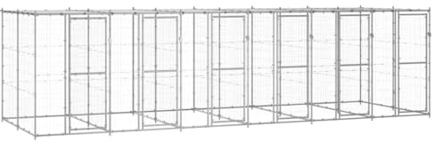 vidaXL Hundgård för utomhusbruk galvaniserat stål med tak 14,52 m², hundhus, hundburar, inhägnad, hundbur, hundstaket, inhägnader, hundstaket