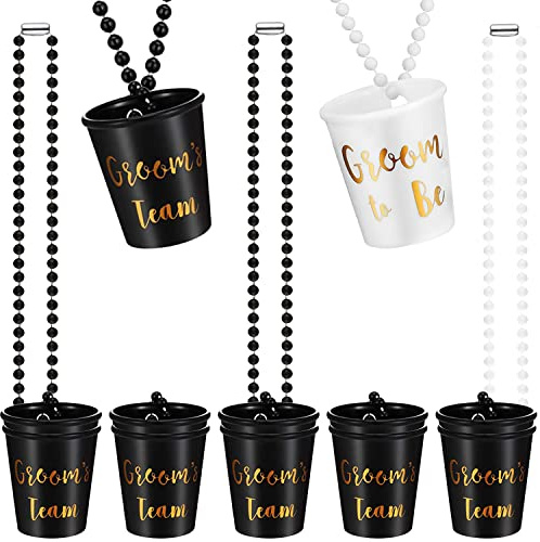 Schnapsglas Zum Umhängen JGA Becher Accessoires Frauen Schnapsgläser mit Kette 12 Stück Shotgläser Becher zum Umhängen für Team Braut Junggesellinnenabschied Brautparty (Schwarz und Weiß)