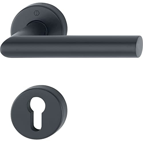HOPPE 12033698 Drückergarnitur Amsterdam FH-auf Rosette PZ, Edelstahl schwarz matt,