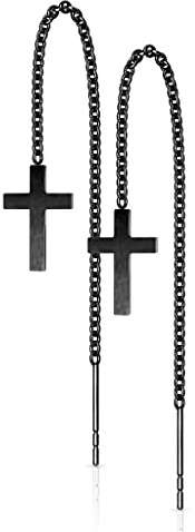 beyoutifulthings 1 Paar Damen Durchzieher Ohr-ringe Kreuz-Anhänger Ohr-hänger Ohringe Ohr-stecker Silber Gold Schwarz Roségold