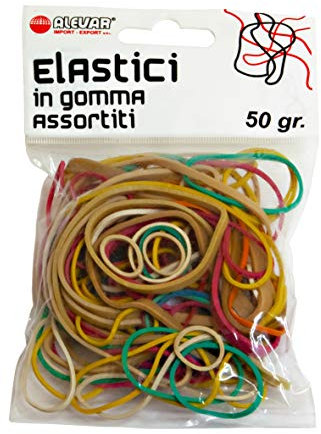 Alevar Elastici in Gomma da Ufficio, Misure e Colori Assortiti, Sacchetto da 50 gr
