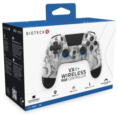 Gioteck VX4+ Wireless Controller für PlayStation 4 (PS4) - Light Camo - Anpassbare RGB-Beleuchtung und programmierbare Rücktasten - Bluetooth-kompatibel