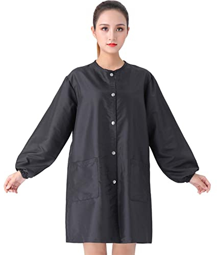 TILYIALA Professional Salon Smock Stylist Jacket Waterproof Hairdressing Cape Barber Apron Pet Grooming Workwear (Snap, Black, Medium)