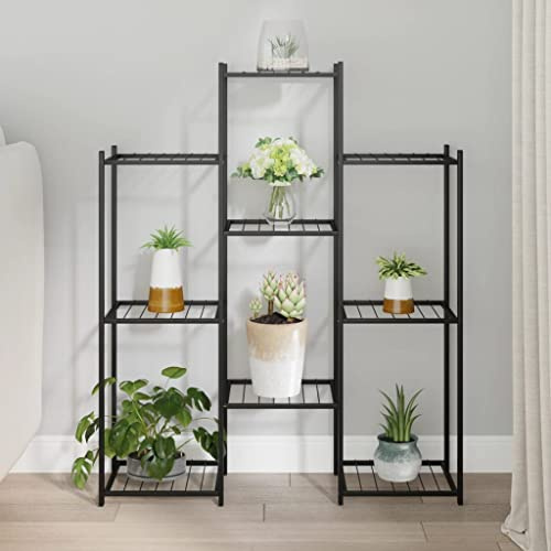 Homiuse Portafiori 83x25x100 cm in Ferro Nero - Piedistallo Per Piante, Scaffale Porta Legna Per Esterno, Porta Vasi Da Esterno e Interno
