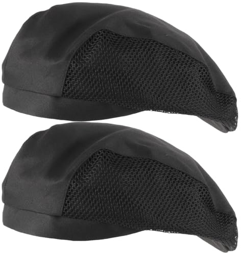 Gadpiparty Lot de 2 chapeaux de chef unisexes pour cuisine, service alimentaire, filets à cheveux, bonnet bouffant, bonnet de cuisine pour homme et femme, noir