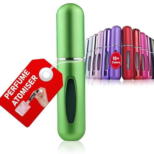 La Lune Atomizador de perfume, esencial para viaje, botella de viaje recargable, atomizador atomizador (5 ml), 18 colores ideales para viajes, fiestas o trabajo (verde lima (mate))