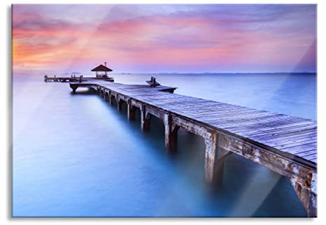 Pixxprint Image murale en verre véritable - Chevalet géant avec petit pavillon - 100 x 70 cm - Avec suspension et entretoises