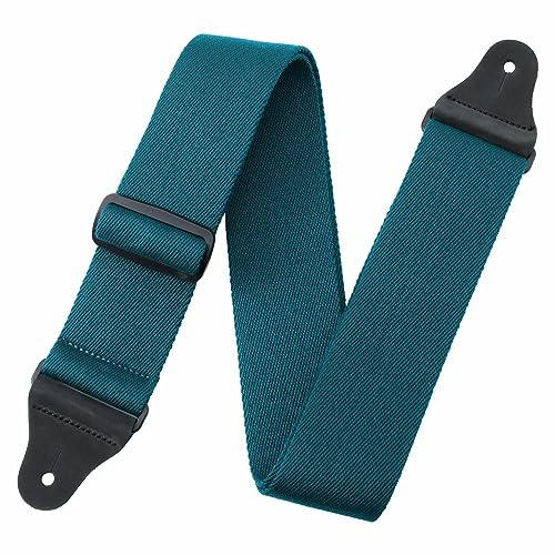 Nefelibata Gitarrengurt, 2,3 verdickt solide Farbe Baumwolle Gitarrengurte mit Korn Leder Enden für Bass, elektrisch & akustisch, kommen mit Dichtung und Kopfplatte Seil (Sky Blue)