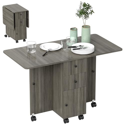 HOMCOM 60-120 cm Folding Dining Table for 4-6 on Wheels, Grey