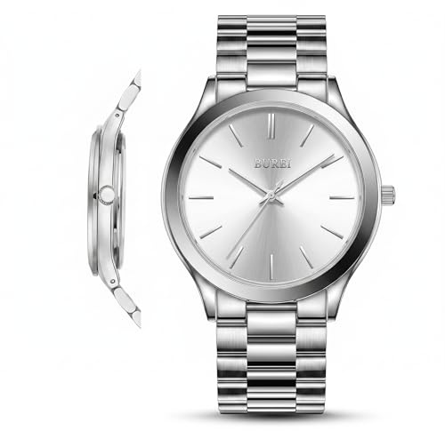 BUREI Herren Uhren 44mm Armbanduhr Herren mit Japanischem Quarzwerk – Minimalistische große Kleideruhr aus Edelstahl | schweres Design | Geschenk für Männer